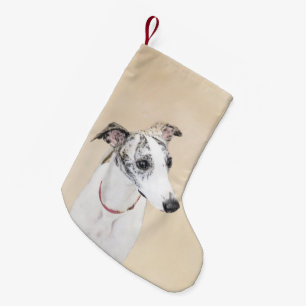 Whippet-schildering - Kute Original Dog Art Kleine Kerstsok