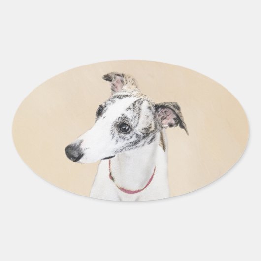 Whippet-schildering - Kute Original Dog Art Ovale Sticker (Voorkant)