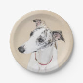 Whippet-schildering - Kute Original Dog Art Papieren Bordje (Voorkant)