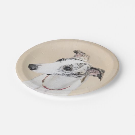 Whippet-schildering - Kute Original Dog Art Papieren Bordje (Gekanteld)
