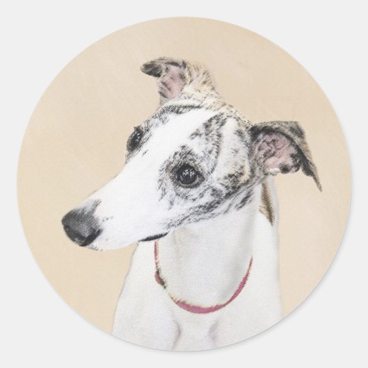 Whippet-schildering - Kute Original Dog Art Ronde Sticker (Voorkant)