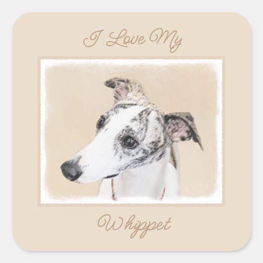 Whippet-schildering - Kute Original Dog Art Square Vierkante Sticker (Voorkant)