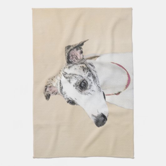 Whippet-schildering - Kute Original Dog Art Theedoek (Verticaal)