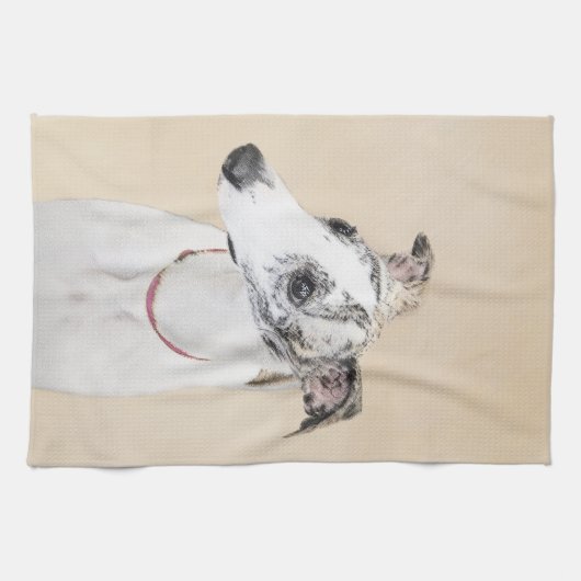 Whippet-schildering - Kute Original Dog Art Theedoek (Horizontaal)