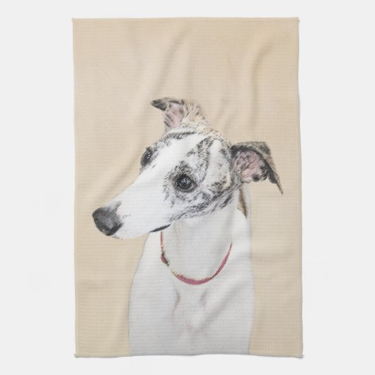 Whippet-schildering - Kute Original Dog Art Theedoek (Verticaal)