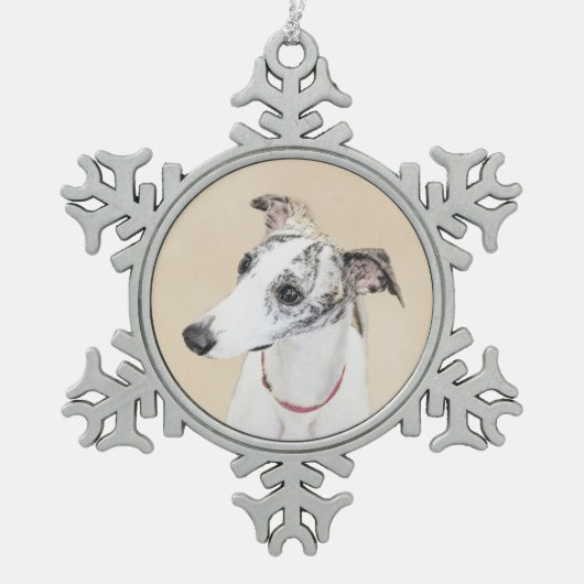 Whippet-schildering - Kute Original Dog Art Tin Sneeuwvlok Ornament (Voorkant)