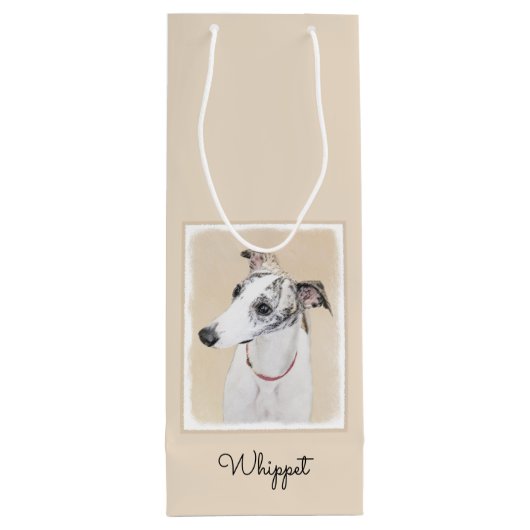 Whippet-schildering - Kute Original Dog Art Wijn Cadeautas (Achterkant)