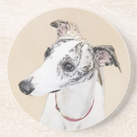 Whippet-schildering - Kute Original Dog Art Zandsteen Onderzetter (Voorkant)