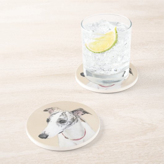 Whippet-schildering - Kute Original Dog Art Zandsteen Onderzetter (Zijkant)