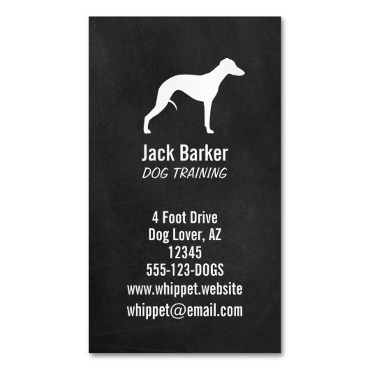 Whippet silhouet krijtbord stijl | Hond (huisdiere Magnetisch Visitekaartje (Voorkant Verticaal)