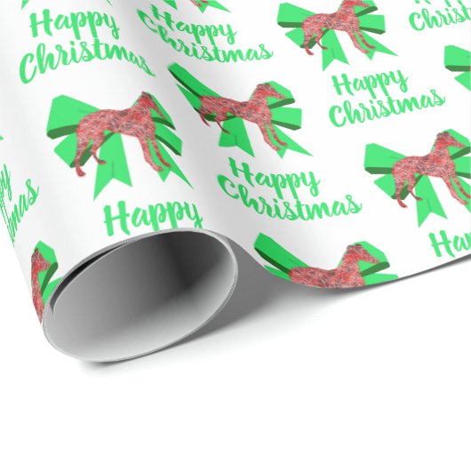 Whippet Silhouet Wit Kerstmis Hond & Groene Boog Cadeaupapier (Rol Hoek)