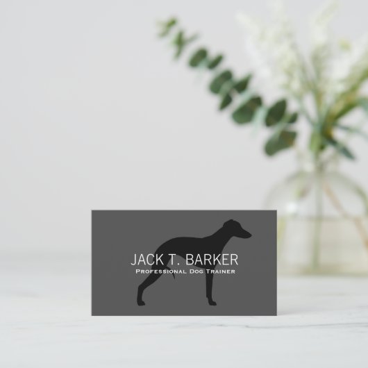 Whippet Silhouette Black op Grey | Pet Dog Visitekaartje (Staand voorkant)