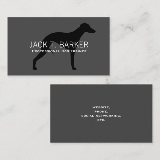 Whippet Silhouette Black op Grey | Pet Dog Visitekaartje (Voorkant / Achterkant)