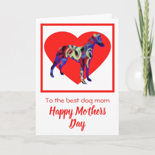 Whippet Silhouette Dog Red Heart Kaart moederdag (Voorkant)