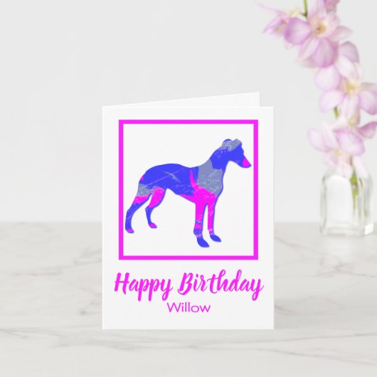 Whippet Silhouette Pink Dog Funny Birthday Kaart (Orchidee)