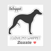 Whippet Silhouette Profiel Ik hou van mijn Whippet Sticker (Vel)
