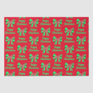 Whippet Silhouette Red Kersthond & Green Bow Tissuepapier