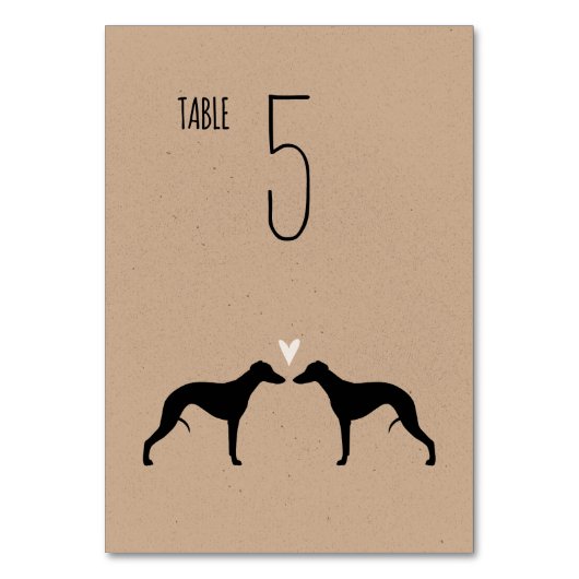 Whippet Silhouetten Bruiloft Receptie Tafel Kaart (Voorkant)