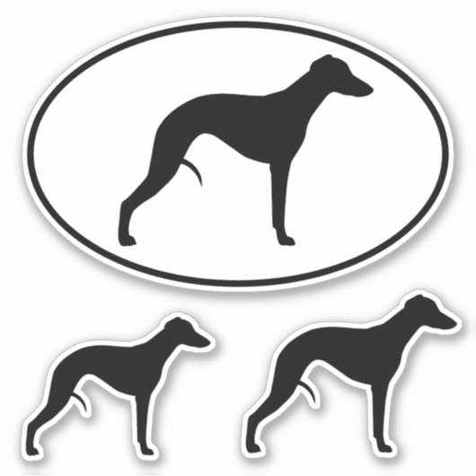 Whippet Silhouetten Ovaal en Die Cut Sticker Set (Voorkant)