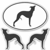 Whippet Silhouetten Ovaal en DieCut Vinyl Stickers (Voorkant)
