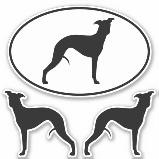 Whippet Silhouetten Ovaal en DieCut Vinyl Stickers (Voorkant)