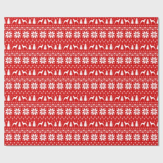 Whippet Silhouettes Dogs Kerstfeestdag Rood Cadeaupapier (Vlak)