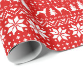 Whippet Silhouettes Dogs Kerstfeestdag Rood Cadeaupapier (Rol Hoek)