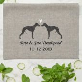 Whippet Silhouettes met hart en tekst Theedoek (Gevouwen)