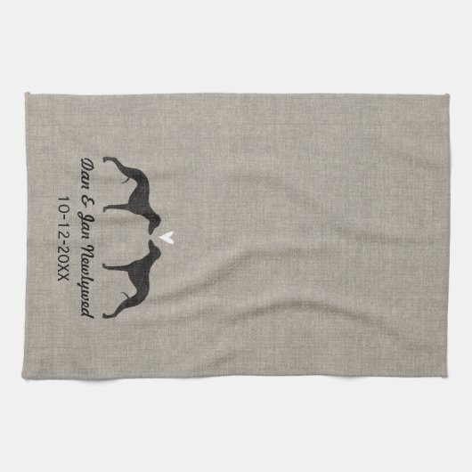 Whippet Silhouettes met hart en tekst Theedoek (Horizontaal)