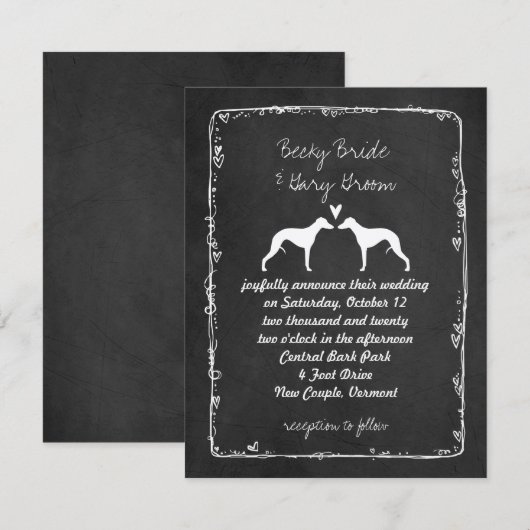 Whippet Silhouettes Wedding Announding Kaart (Voorkant / Achterkant)
