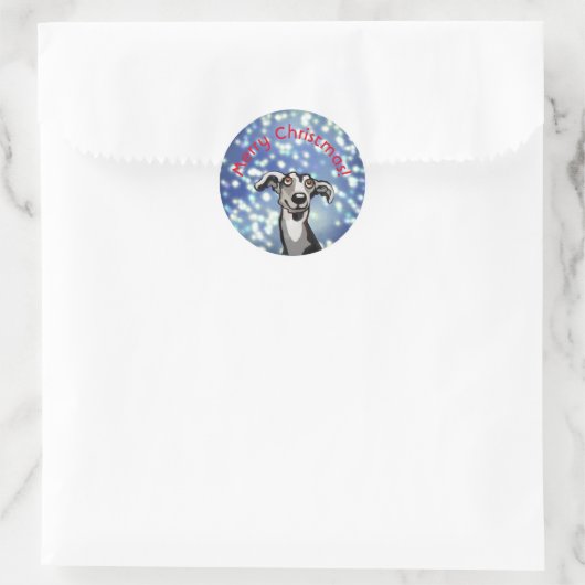 Whippet starry night, vrolijke kerst ronde sticker (Tas)