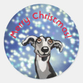 Whippet starry night, vrolijke kerst ronde sticker (Voorkant)