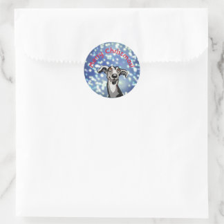 Whippet starry night, vrolijke kerst ronde sticker