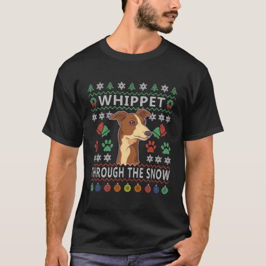 Whippet Ugly Greyhound Dogs Gift Ideeën voor Kerst T-shirt (Voorkant)