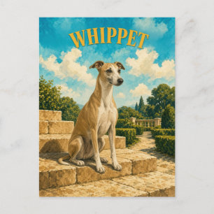 Whippet, Vintage Waterverf Honden Kunst Briefkaart