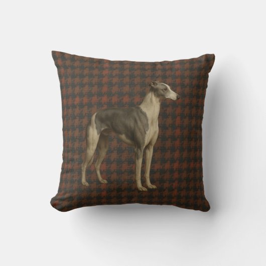 Whippet-werpkussen. Whippet op tweed/tartan Kussen (Voorkant)