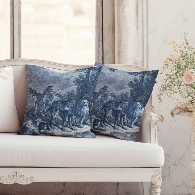 Whippets en Hound Dogs  Blue Toile Kussen (Pillows in this image approximate the 20 inch size.)