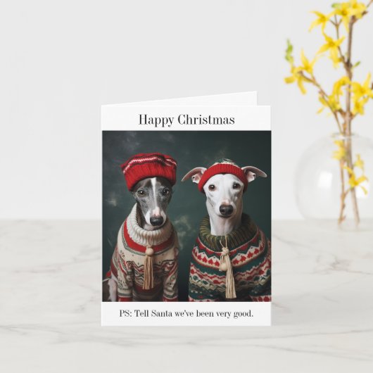 Whippets Kerst Kaart (Gele Bloem)