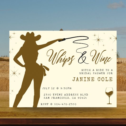 Whips & Wine Cowgirl Vrijgezellenfeest Kaart