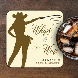 Whips & Wine Cowgirl Vrijgezellenfeest Kartonnen Onderzetters