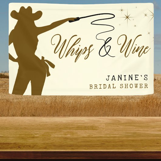 Whips & Wine Cowgirl Vrijgezellenfeest Spandoek