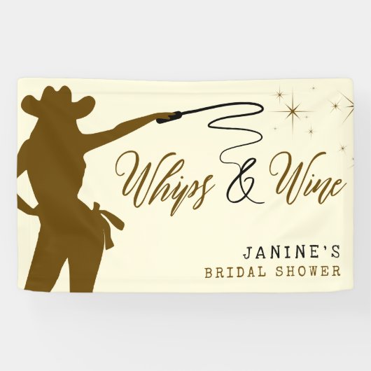 Whips & Wine Cowgirl Vrijgezellenfeest Spandoek (Horizontaal)