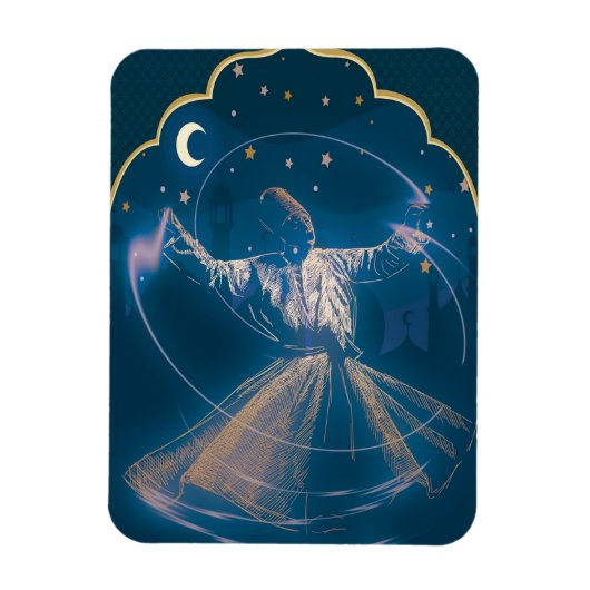 Whirling Dervish Gold Blue Digital schilderij Magneet (Verticaal)