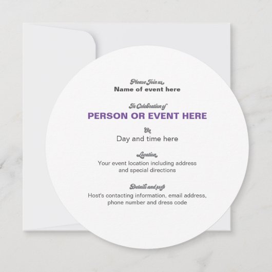 Whirlpool Mozaïek Ronde Invitation in Paarse Kaart (Achterkant)