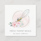 Whisk Blush Waterverf Floral Chef Review Request Vierkante Visitekaartje (Voorkant)