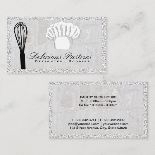 Whisk en Chef Pet | Marmer Visitekaartje (Voorkant / Achterkant)