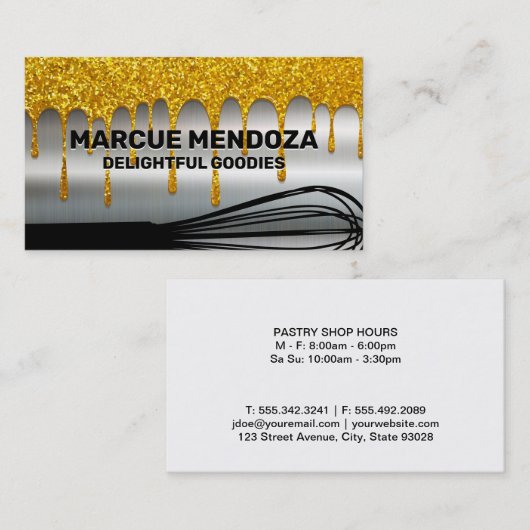 Whisk | Glitter Drip (goudglitter) | Metaal Visitekaartje (Voorkant / Achterkant)