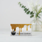 Whisk-pictogram | Gouden Glitter druppels Visitekaartje (Staand voorkant)