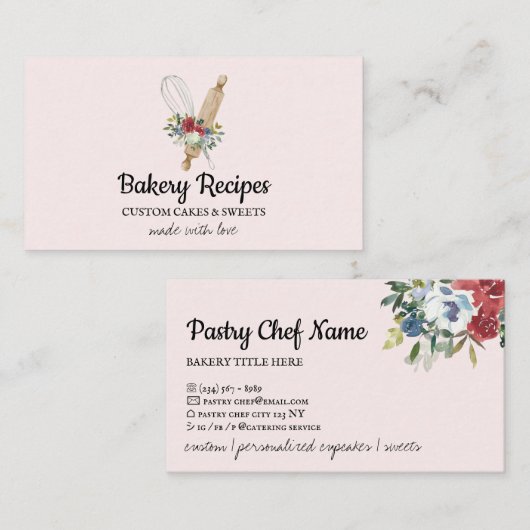 Whisk Pink Home gemaakt Bakkerij Chef Visitekaartje (Voorkant / Achterkant)