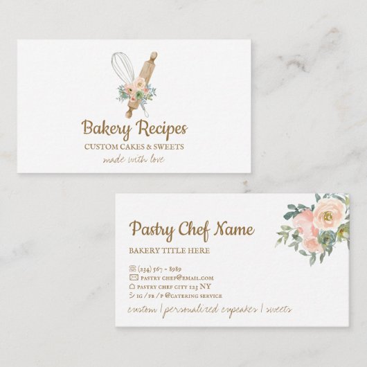 Whisk Rolling Pin Bakery Branding Visitekaartje (Voorkant / Achterkant)